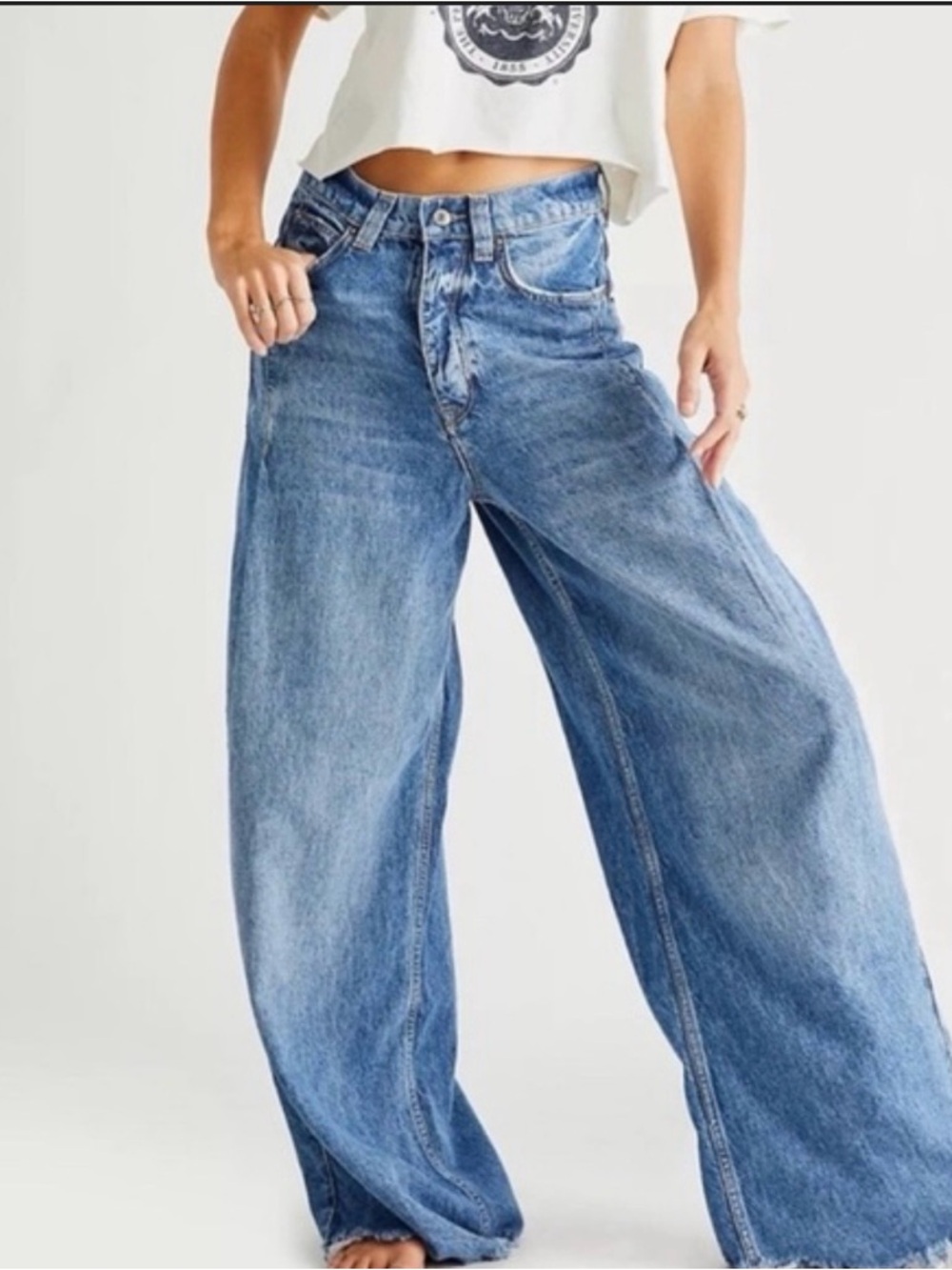 We the Free - Wild West - Slouchy Wide Leg Jeans - Stylish Blue Wide-Leg Jeans